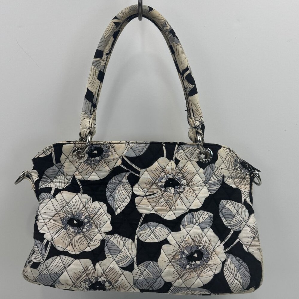 Vera Bradley Womens Black White Camellia Floral Quilted Purse Shoulder Bag